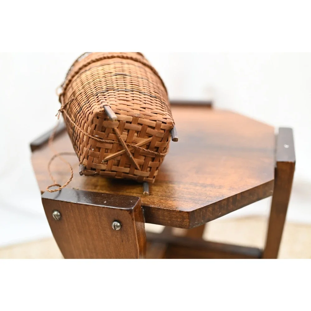 Vintage Footed Woven Basket with Lid and Handle Brown Boho Decor 6.5